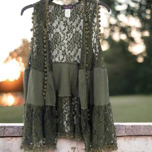 New with tags! Boho Vintage lace Pom Pom Vest